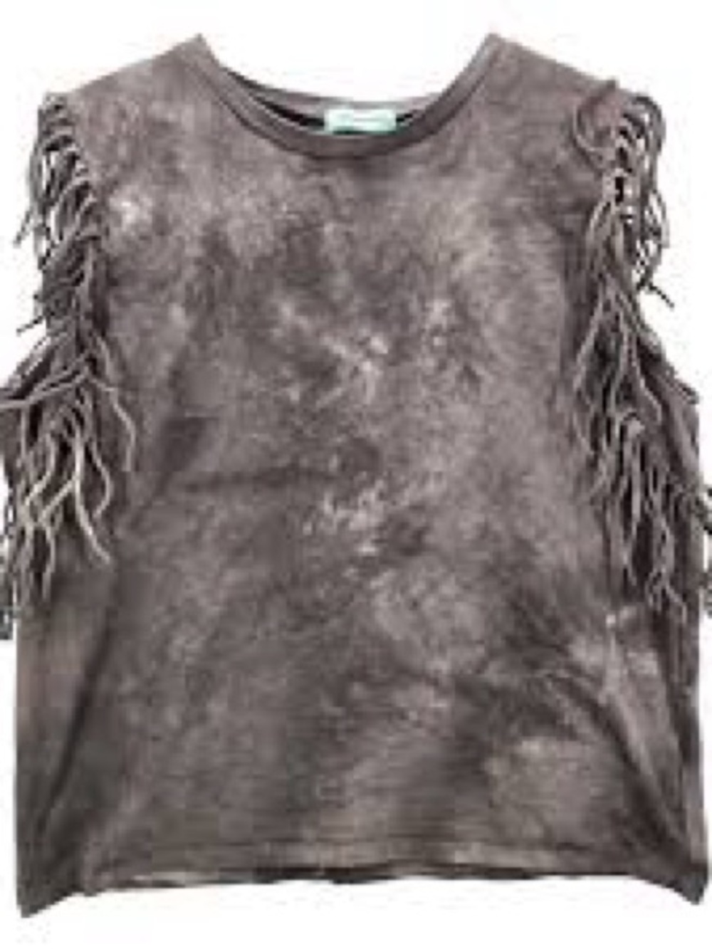 Fringe Sleeve Brown Gray Washed Tee Tie Dye Sz Large Rodeo Festival Boho NWT